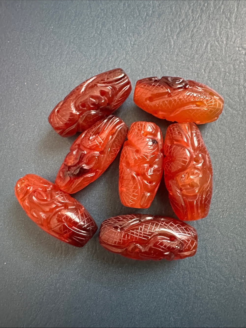 RARE Vintage Chinese Carved Carnelian Beads B